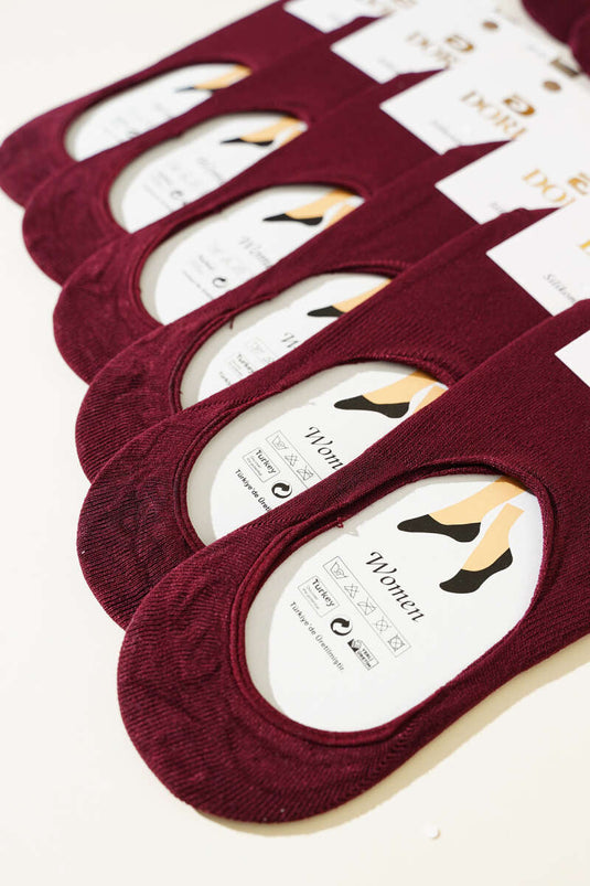 جوارب باليرينا بكعب من السيليكون للنساء - عبوة من 12 قطعة - لون عنابي