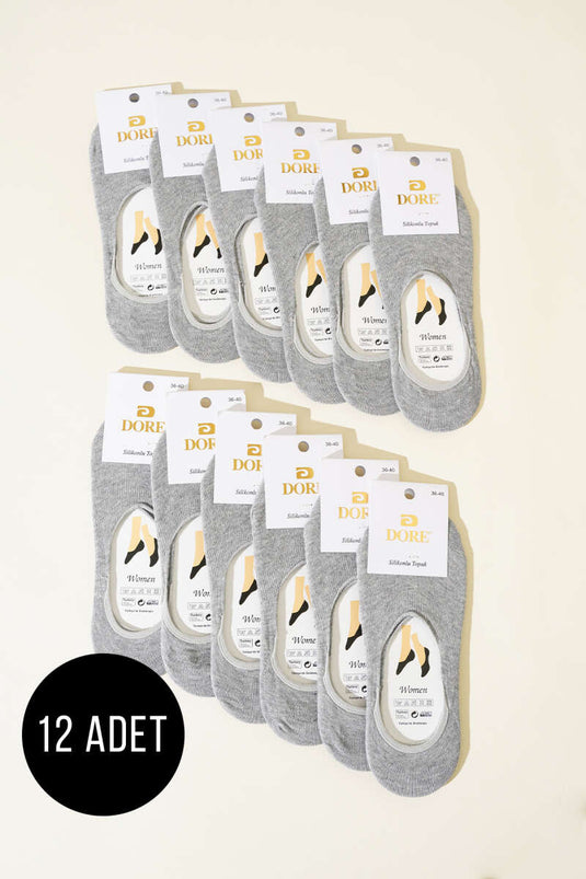 جوارب باليرينا نسائية بكعب سيليكون - عبوة من 12 قطعة - رمادي