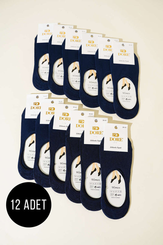 جوارب باليرينا نسائية بكعب سيليكون - عبوة من 12 قطعة - أزرق داكن