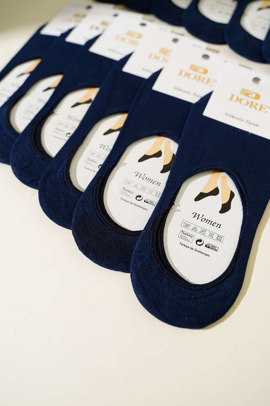 جوارب باليرينا نسائية بكعب سيليكون - عبوة من 12 قطعة - أزرق داكن