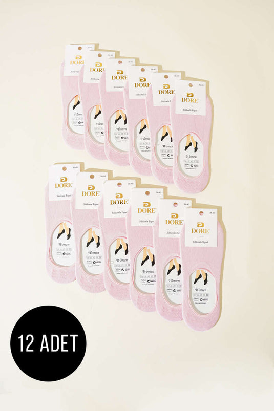 جوارب باليرينا نسائية بكعب سيليكون - عبوة من 12 قطعة - وردي