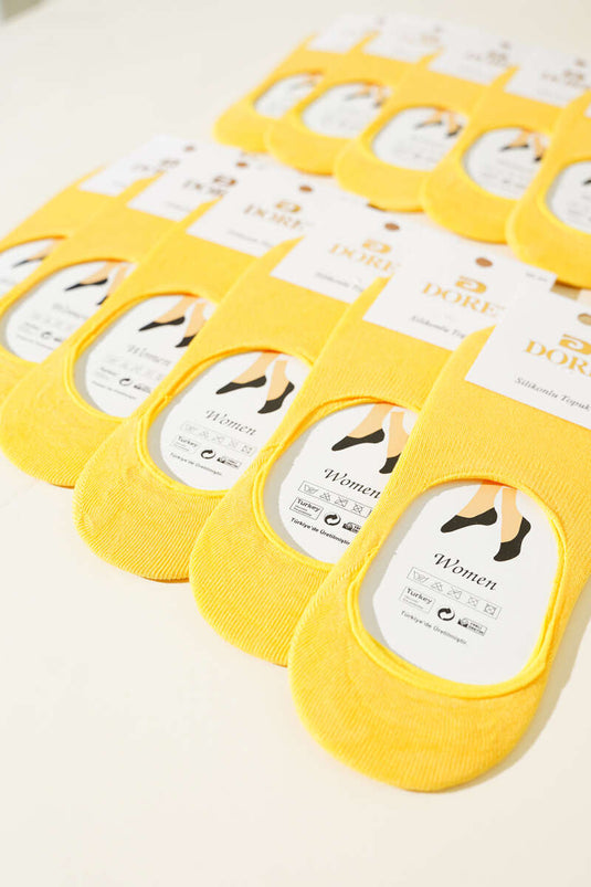 جوارب باليرينا نسائية بكعب من السيليكون - عبوة من 12 قطعة - باللون الأصفر