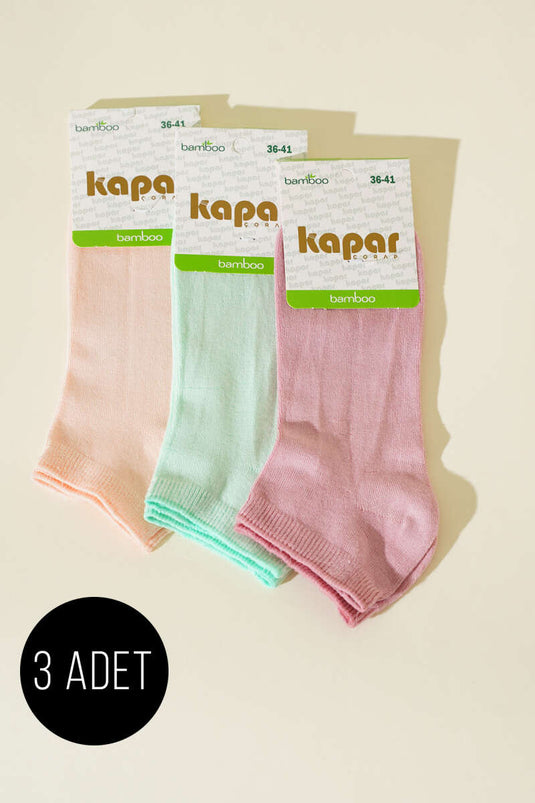 Bayan 3'lü Bambu Patik Çorap Asorti 2