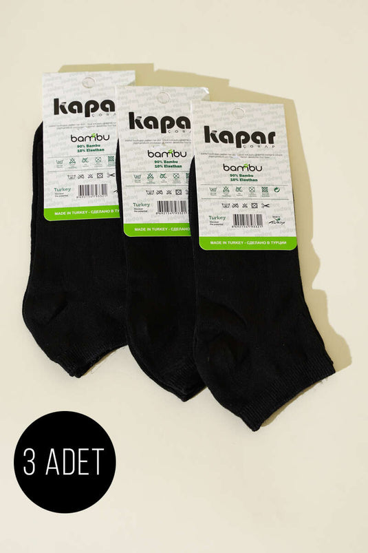 Bayan 3'lü Bambu Patik Çorap Siyah