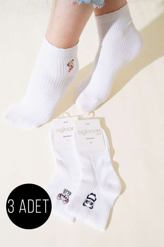 Assortiment de 3 paires de chaussettes courtes brodées d'animaux pour femmes 1