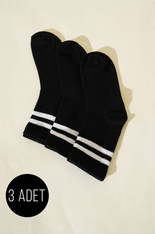 Damen-College-Socken, 3er-Pack, Schwarz