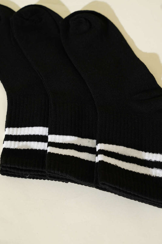 Damen-College-Socken, 3er-Pack, Schwarz