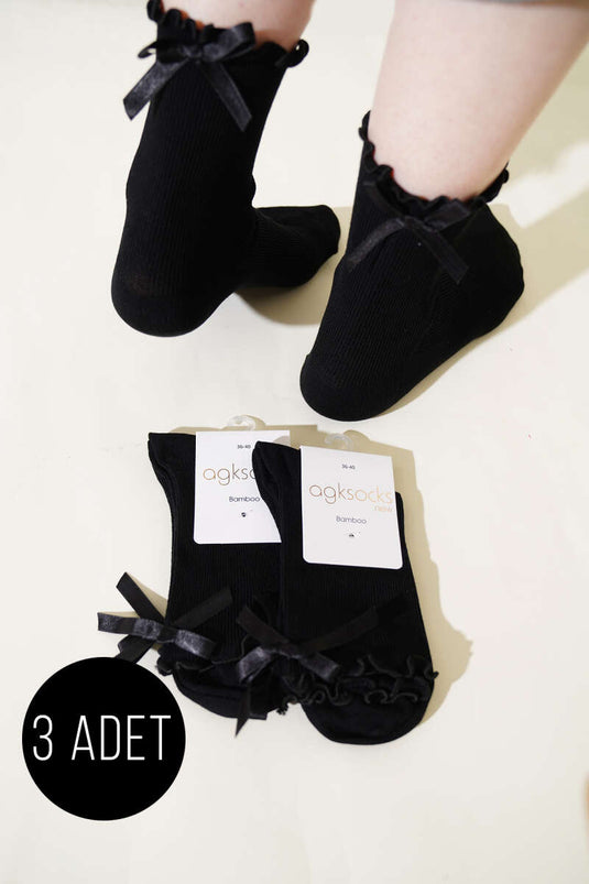 جوارب كاحل بشريط للنساء - عبوة من 3 قطع - لون أسود