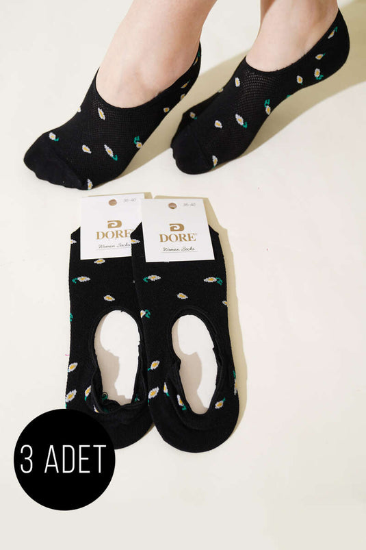 Women's 3-Pack Mini Floral Ballerina Socks Black
