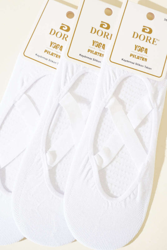 جوارب يوغا بيلاتيس نسائية، عبوة من 3 قطع، لون أبيض