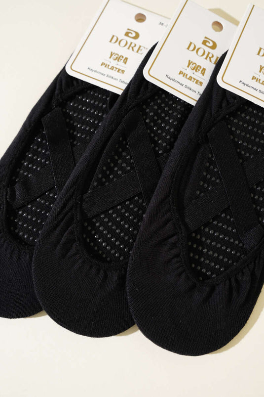 جوارب يوغا بيلاتيس نسائية سوداء اللون (3 قطع)