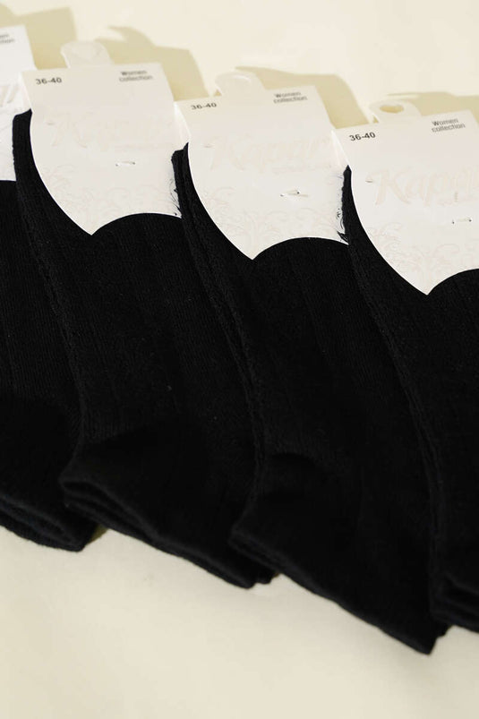 Bayan 4'lü File Detaylı Patik Çorap Siyah