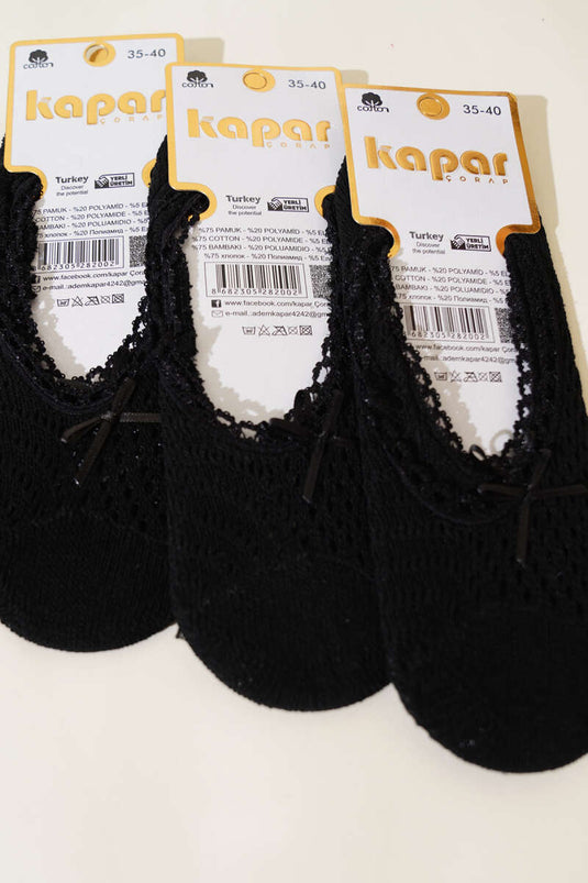 Women's 4-Pack Mesh Bow Socks, Black