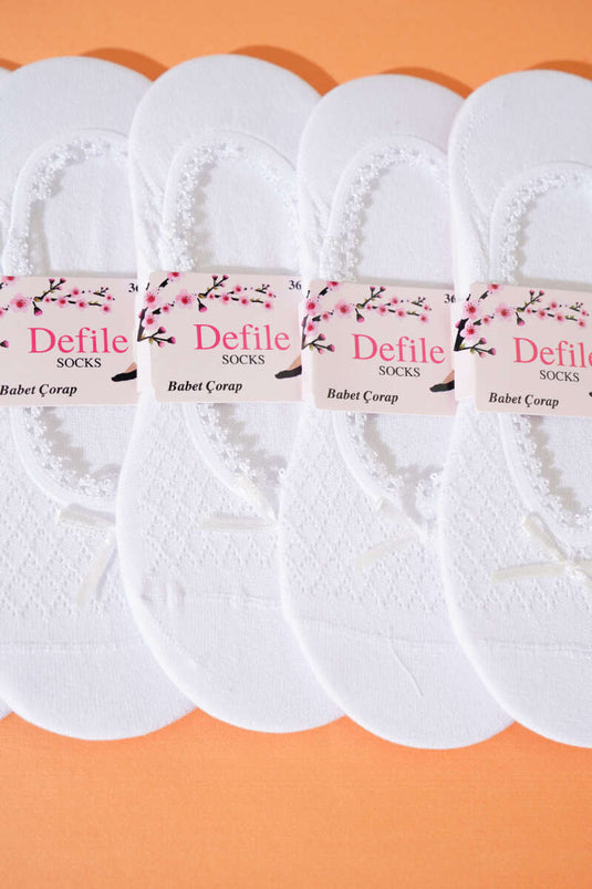 Bayan 6'lı Dantel Babet Çorap Beyaz