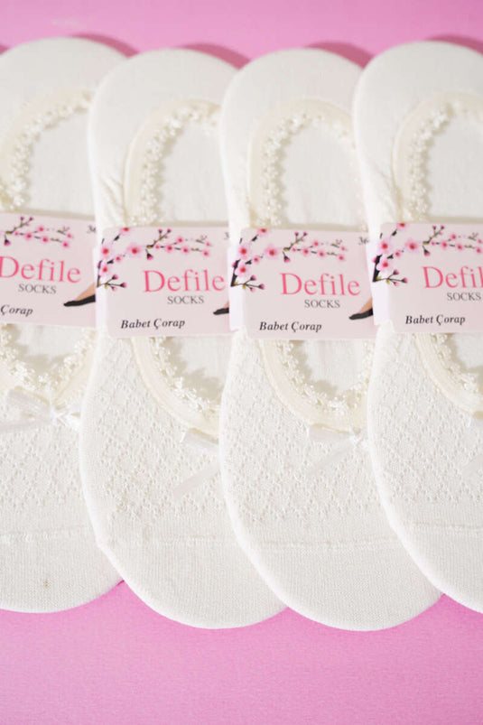 Bayan 6'lı Dantel Babet Çorap Ekru
