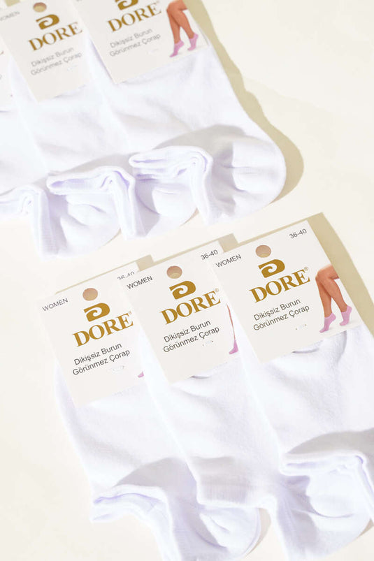 جوارب نسائية بدون درزات للكاحل، عبوة من 6 قطع، لون أبيض