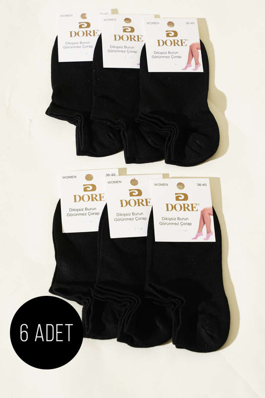 جوارب نسائية بدون درزات للكاحل، عبوة من 6 قطع، لون أسود