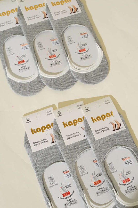 Women's 6-Pack Flat Ballet Socks Grey