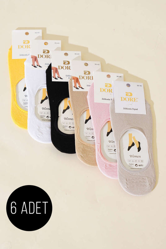 Assortiment de 6 paires de chaussettes ballerines à talons en silicone pour femmes, taille 3