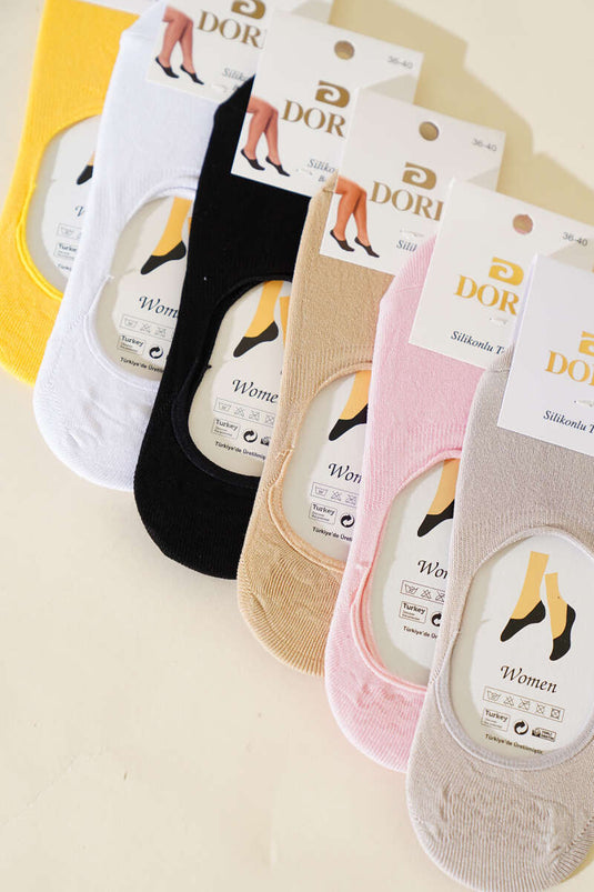 Assortiment de 6 paires de chaussettes ballerines à talons en silicone pour femmes, taille 3