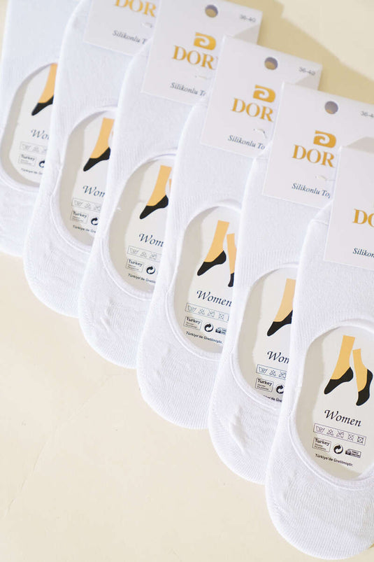 Lot de 6 paires de chaussettes ballerines blanches à talons en silicone pour femmes