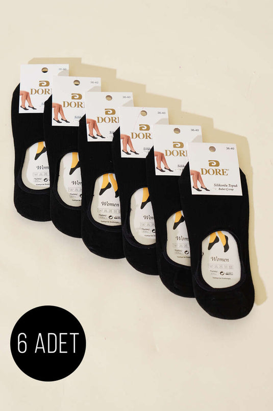 Lot de 6 paires de chaussettes ballerines noires à talons en silicone pour femmes