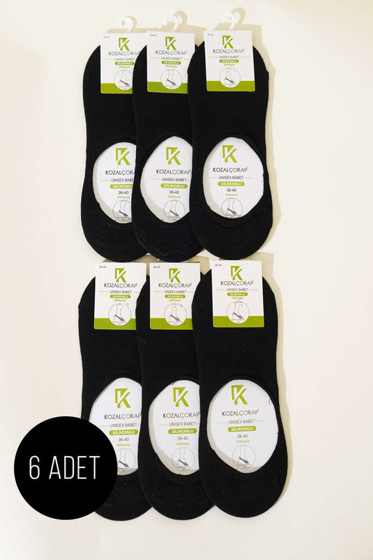 جوارب باليرينا نسائية من القطن الممشط والسيليكون، عبوة من 6 قطع، باللون الأسود