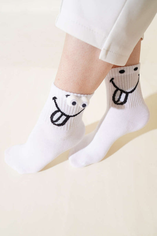 Verspielte Augenhöhlensocken für Damen, Weiß