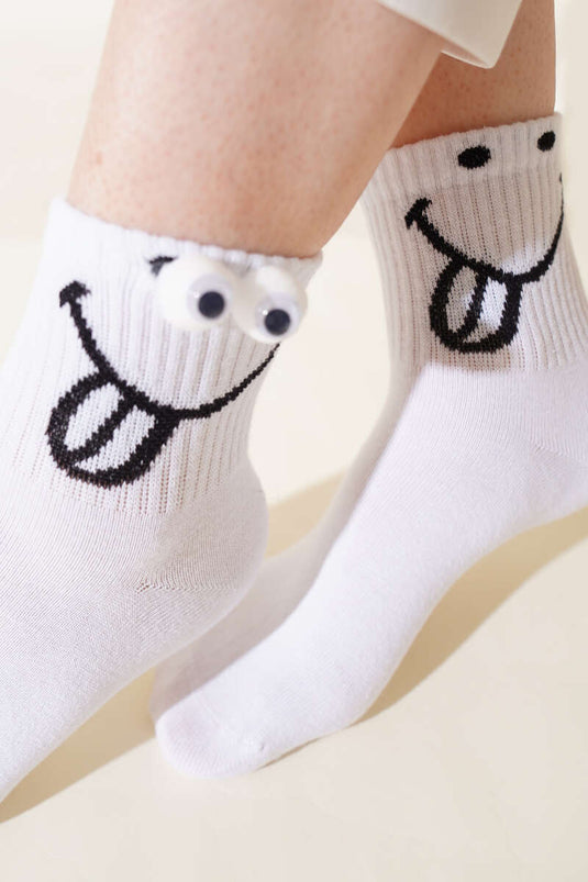 Verspielte Augenhöhlensocken für Damen, Weiß