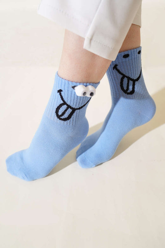 Verspielte Damen-Socken mit Augenhöhlenmotiv, blau