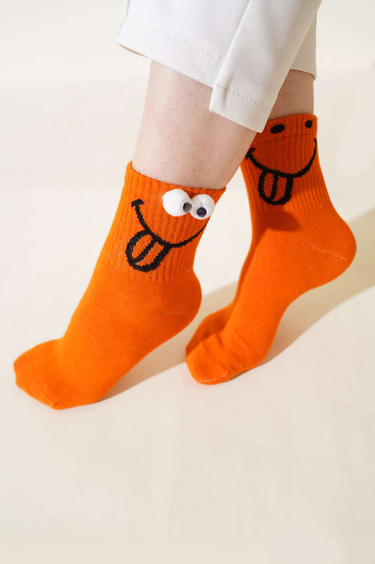 Lady's Playful Eye Socket Sock Orange