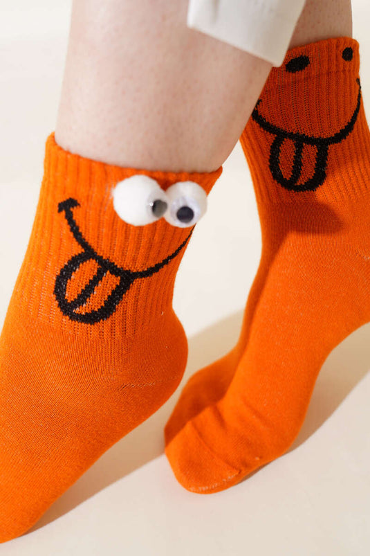 Lady's Playful Eye Socket Sock Orange
