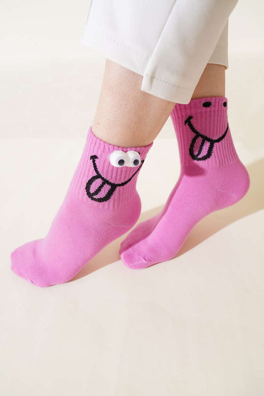 Verspielte Socken mit Augenhöhlenmotiv für Damen, Rosa