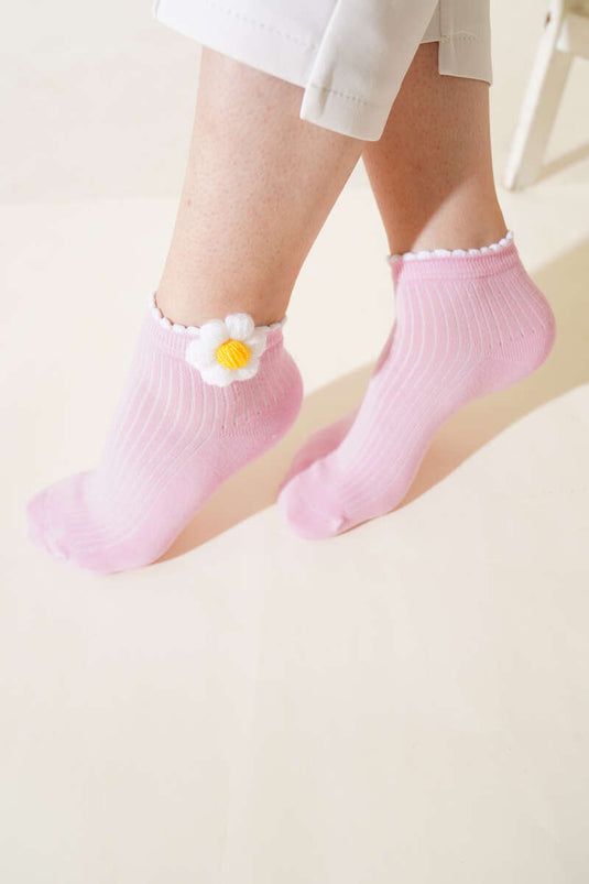 Women's Daisy Patterned Sock Pink