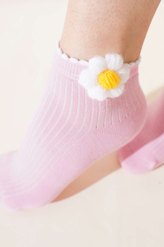 Women's Daisy Patterned Sock Pink