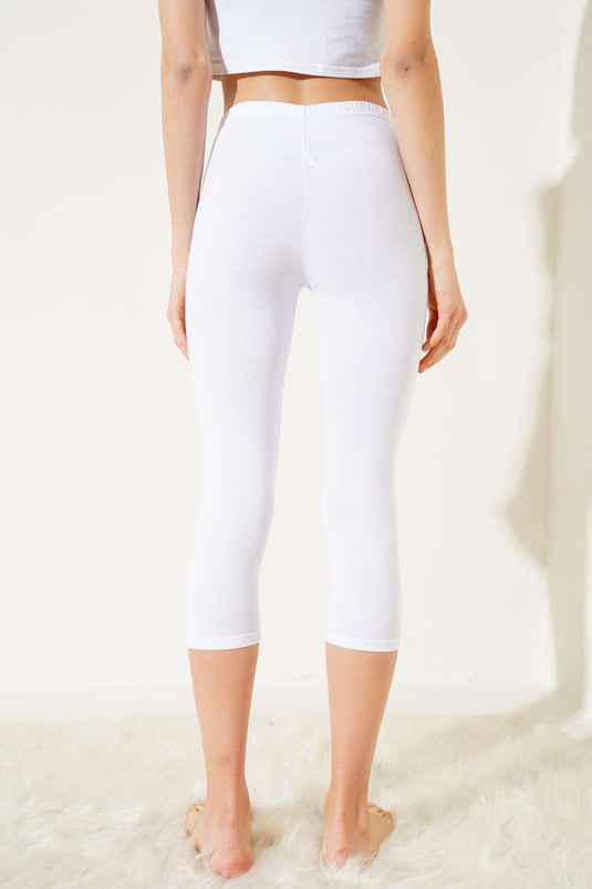 Collants Capri blancs en coton peigné pour femmes