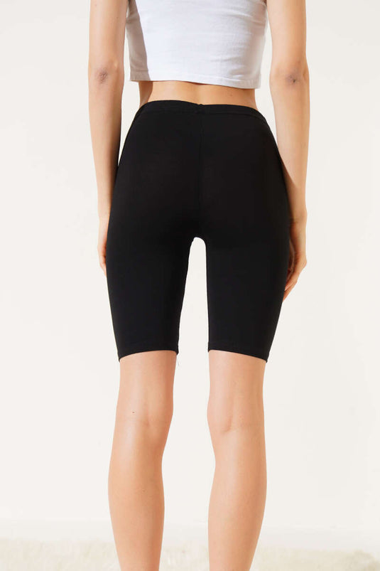 Collants courts en coton peigné noir pour femmes