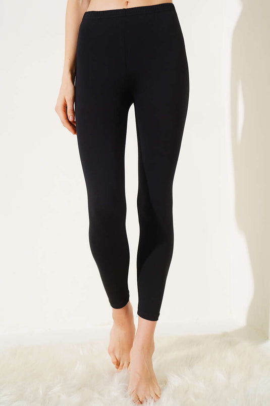 Collants longs en coton peigné noir pour femmes