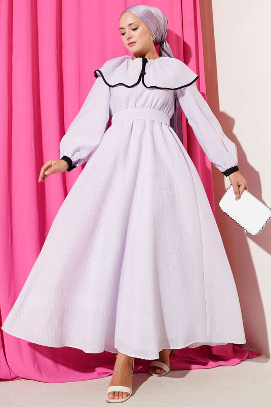 Bebe Yaka Bel Lastikli Elbise Lila