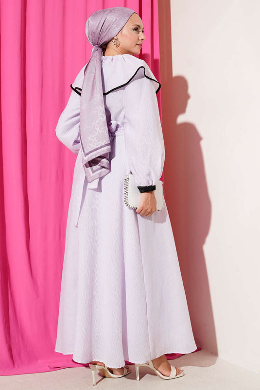 Bebe Yaka Bel Lastikli Elbise Lila