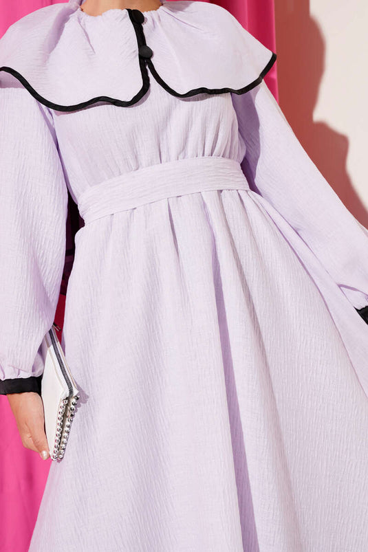 Bebe Yaka Bel Lastikli Elbise Lila