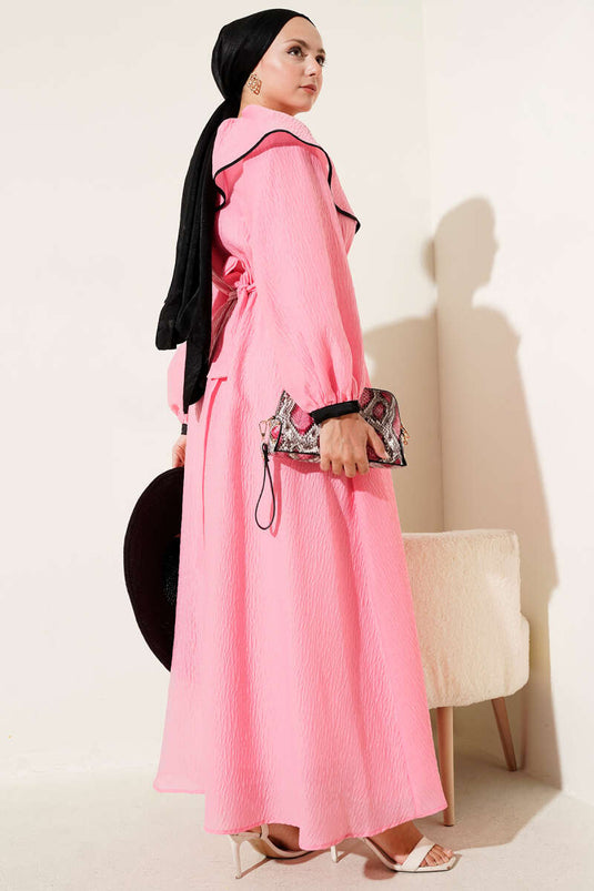 Bebe Yaka Bel Lastikli Elbise Pembe