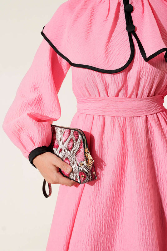 Bebe Yaka Bel Lastikli Elbise Pembe