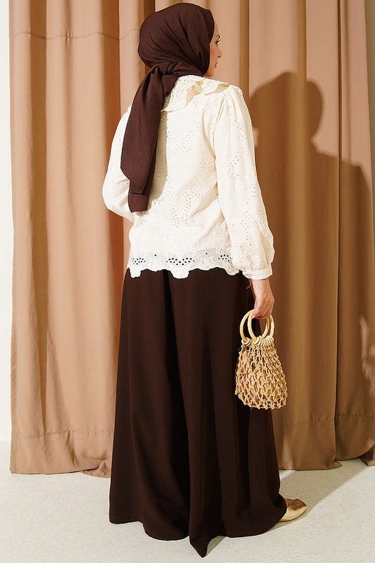 Camicia Beige Con Collo Bebe Ricamato