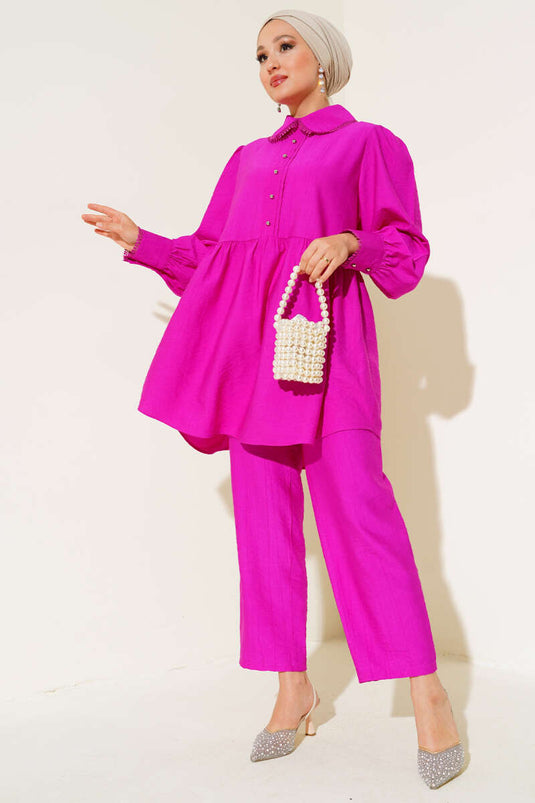 Baby Collar Lace Detailed Two-Piece Set Violet