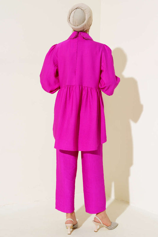 Baby Collar Lace Detailed Two-Piece Set Violet