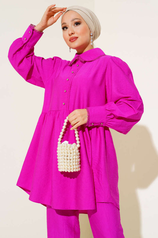 Baby Collar Lace Detailed Two-Piece Set Violet