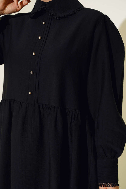 Baby Collar Lace Detailed Two-Piece Set Black