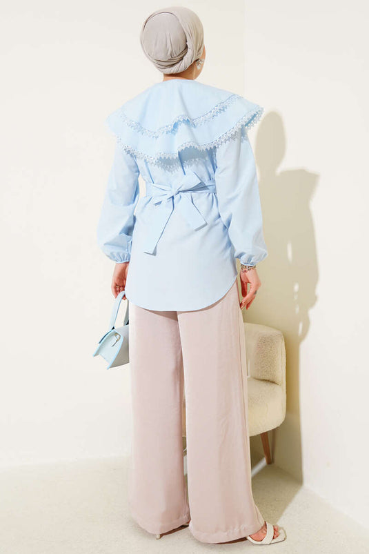 Spitzenhemd mit Babykragen Babyblau