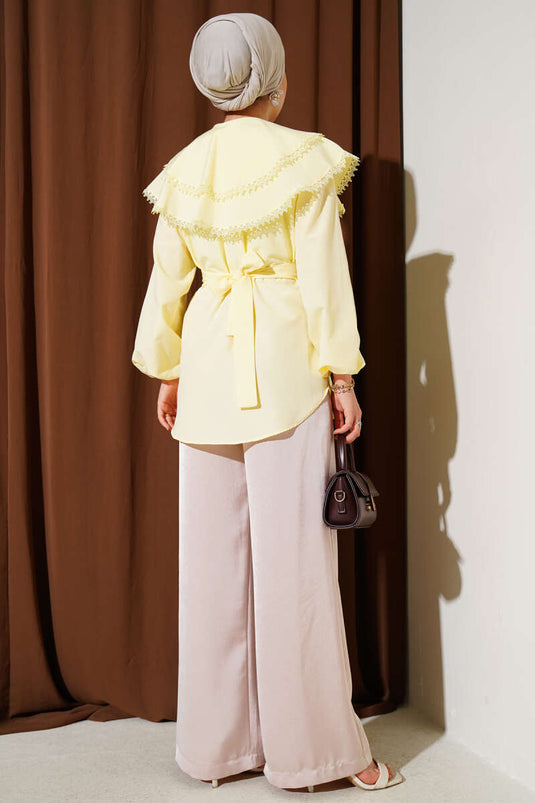 Bebe Yaka Dantelli Gömlek Sarı